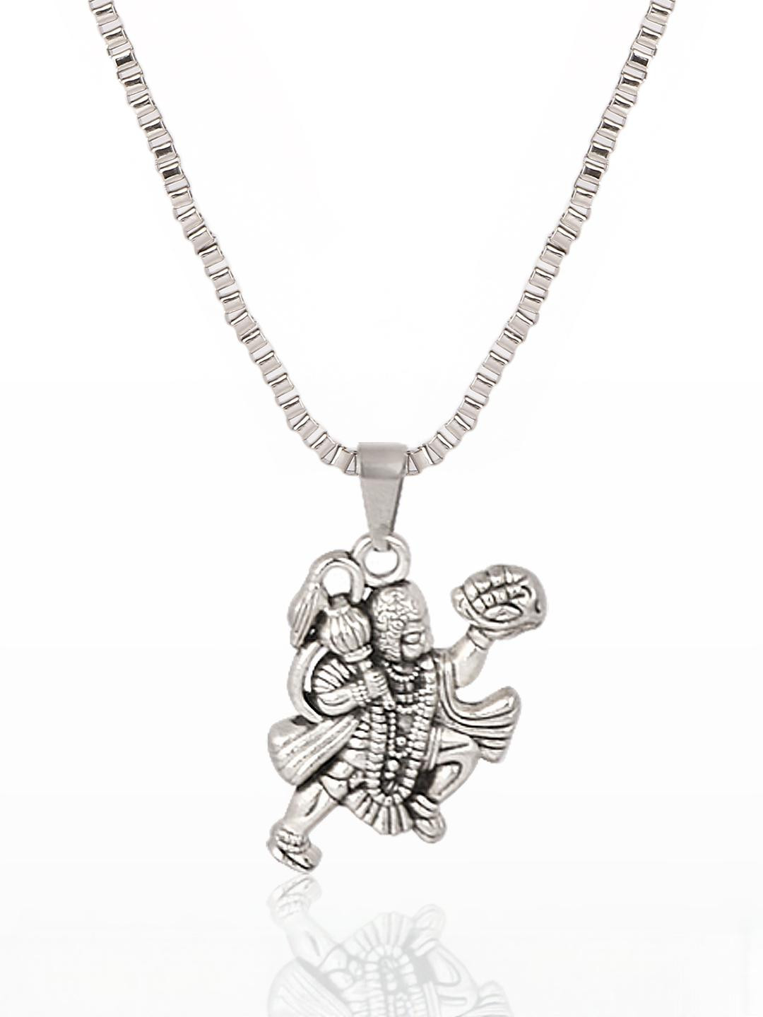 CZARDONIC Unisex Silver-Plated Hanuman Bajrangbali Religious Ethnic Pendants with Chains