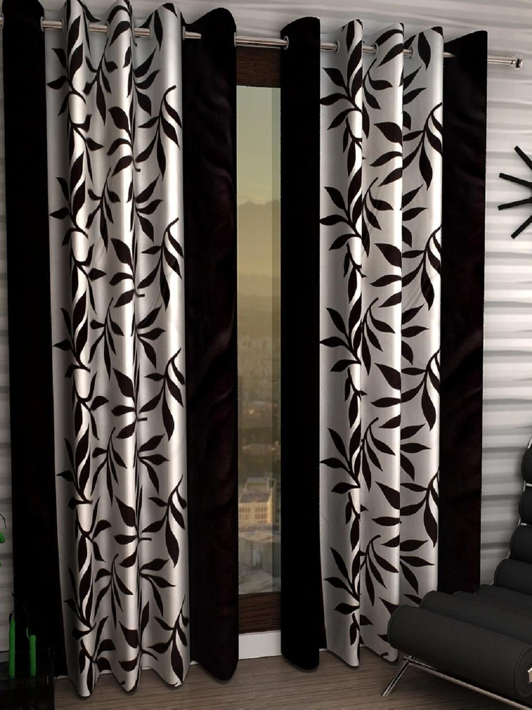 BELLA TRUE 153 cm (5 ft) Polyester Semi Transparent Window Curtain (Pack Of 2) (Self Design, Black)