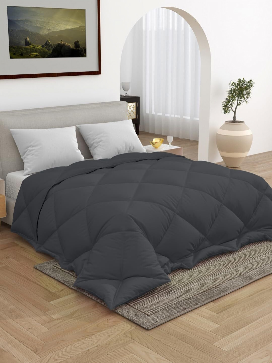 CHICERY Dark Grey Microfiber AC Room Double Bed Comforter