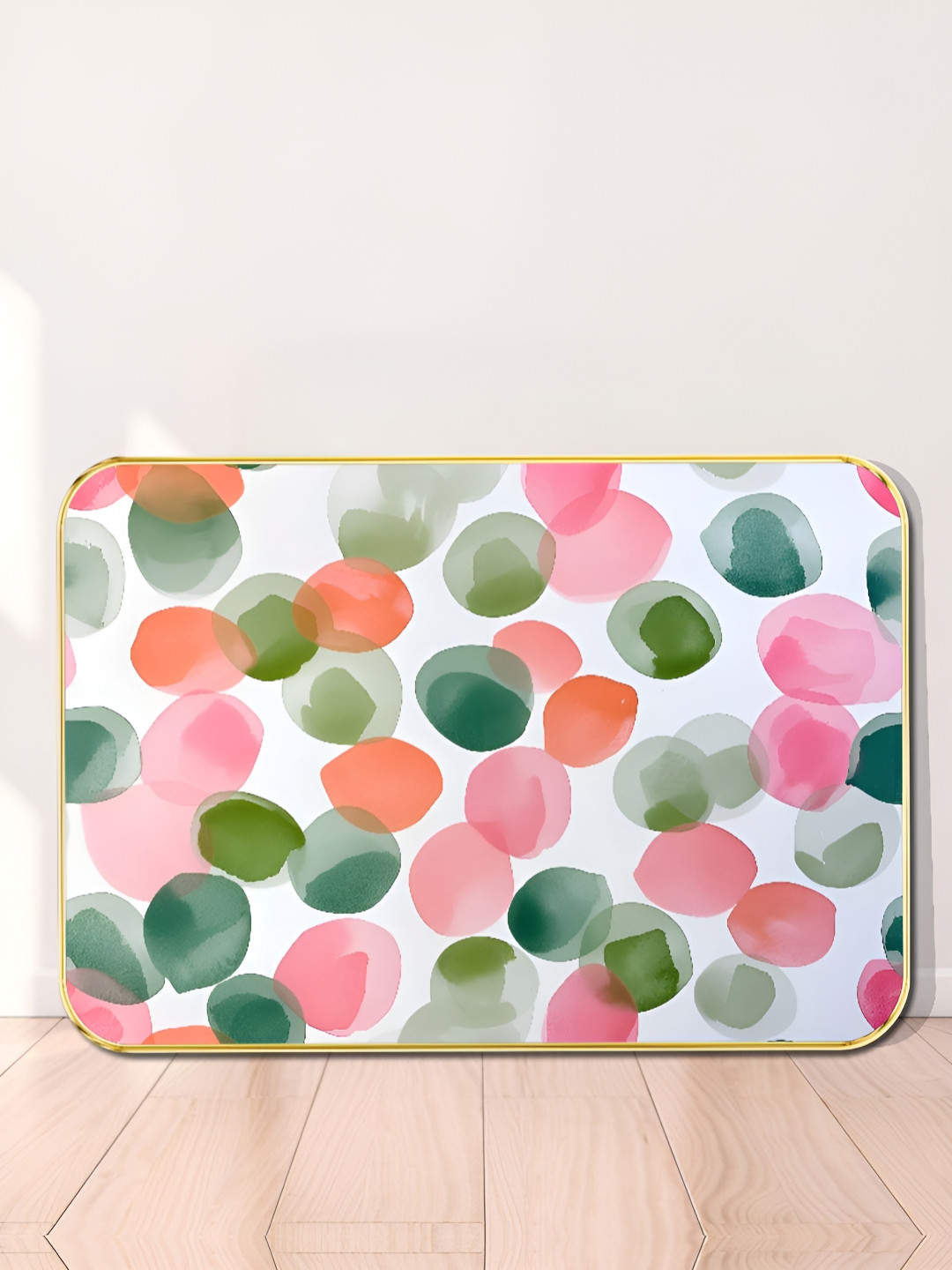 Livin'luxe Green & Pink Soft Watercolor Dots Printed Wall Art