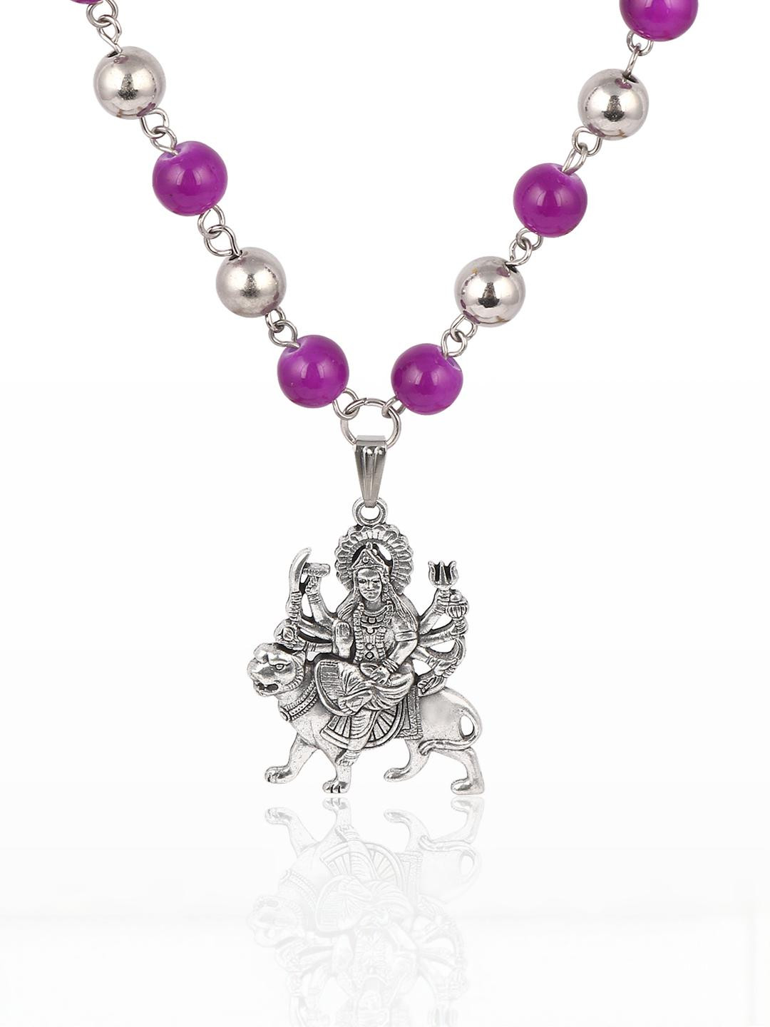 CZARDONIC Unisex Black & Silver-Plated Durga Maa Pendants with Chains