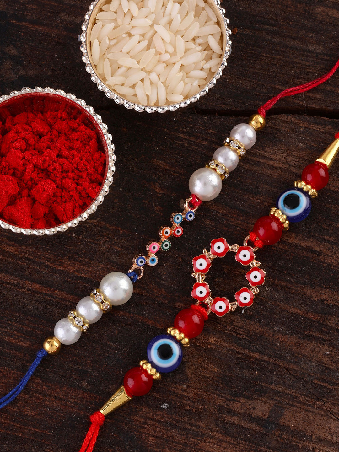 SHONA'S STYLE Set Of 2 Evil Eye & Chakra Thread Rakhi Rakhi & Tilak Set