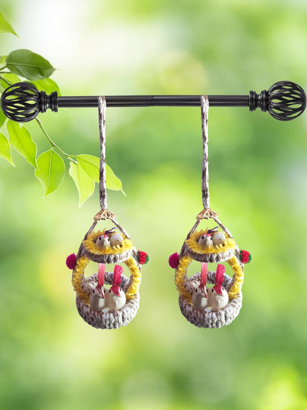 The Shine Store Artificial Bird Nest Chidiya Patio 2Pcs Tapestries & Macrame-11.8In