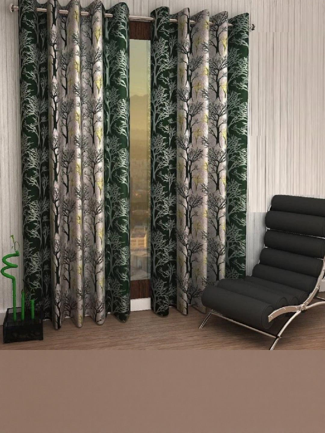 BELLA TRUE 213 cm (7 ft) Polyester Semi Transparent Door Curtain (Pack Of 2) (Printed, Green)