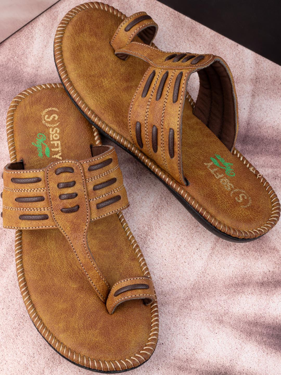 SOFTY VEGEN Men Tan Ethnic Kolhapuri Flat Sandals