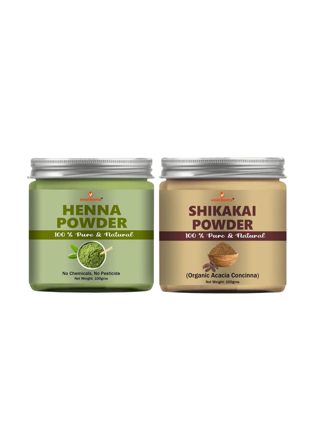 VOORKOMS Set Of 2 Heena & Shikakai Powder For Hair Care - 100 g Each