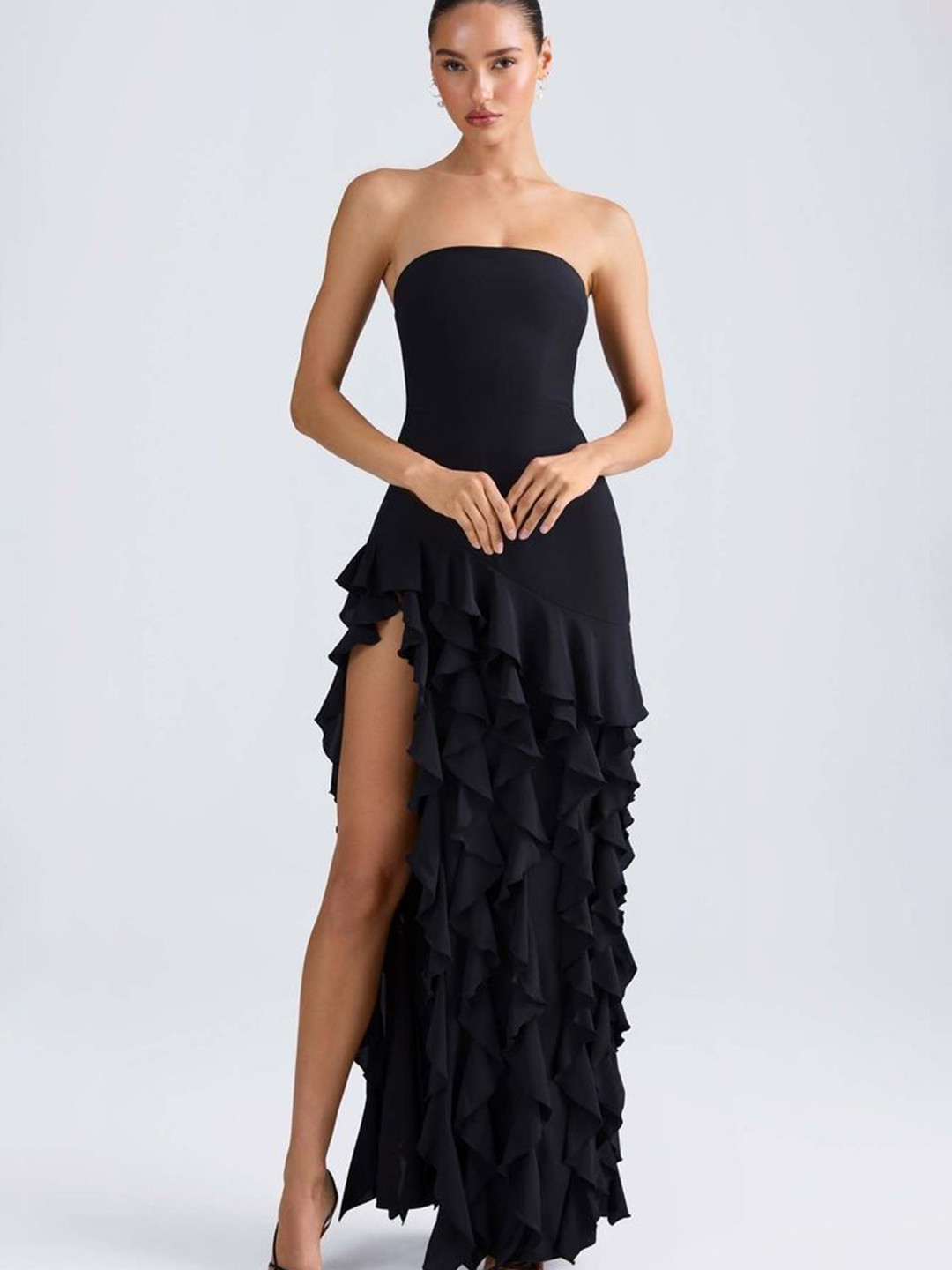 LULU & SKY Women Off-Shoulder Ruffled Bandeau Maxi Dress