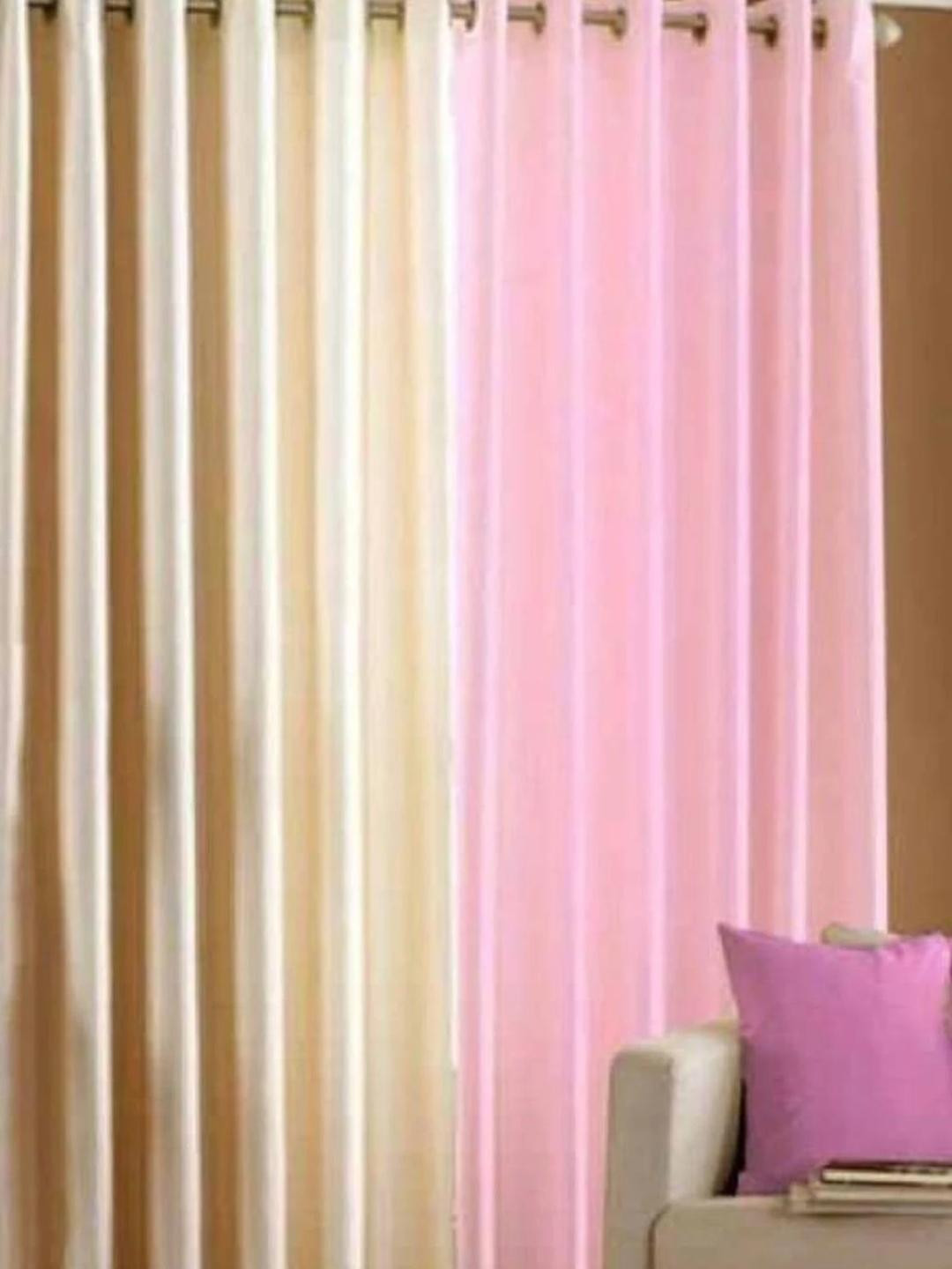 270 cm (9 ft) Polyester Semi Transparent Long Door Curtain (Pack Of 2) (Solid, pink ,gold 32)