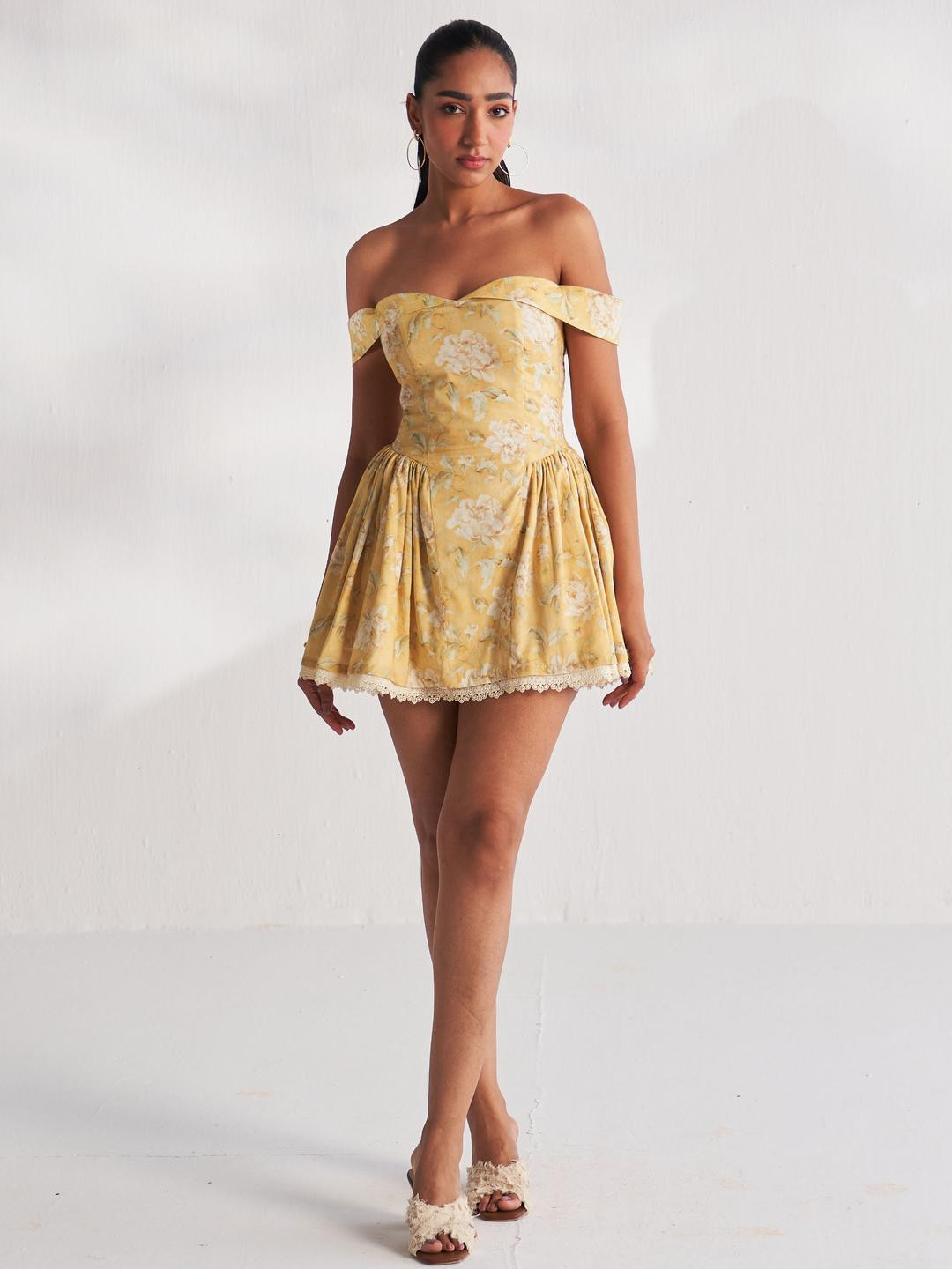 ROZE Women Floral Print Off-Shoulder Dress