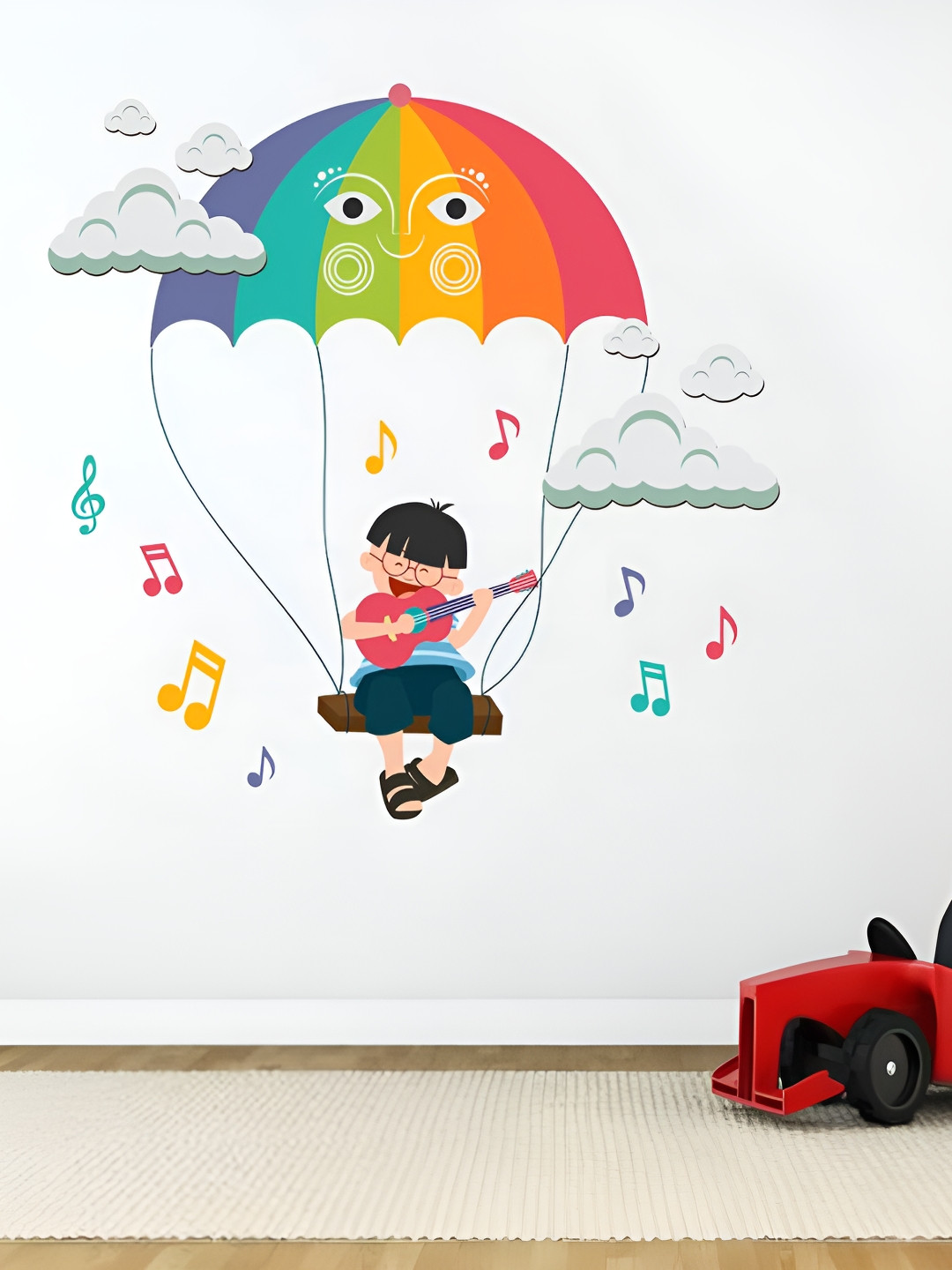 LANSTICK Green & Blue Child With Music Wallsticker