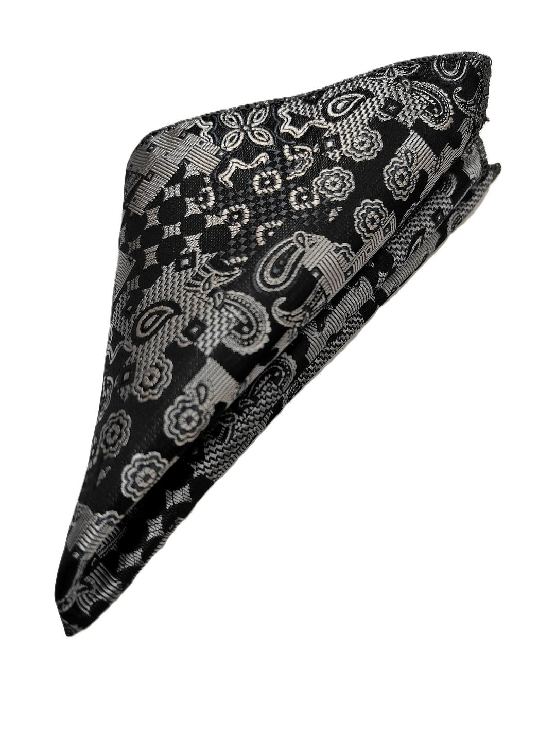 VOICI Men Grey Paisley Printed Microfiber Pocket Square Coat Hanky