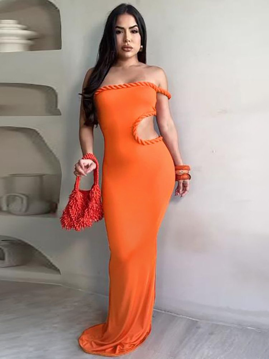 LULU & SKY Women Off-Shoulder Cut-out Deatail Bodycon Maxi Dress