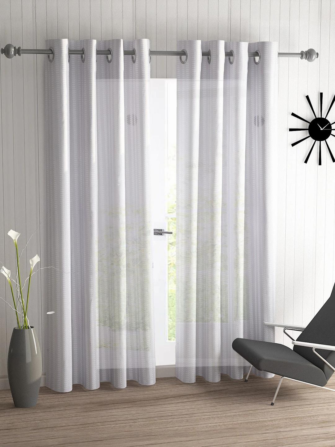 BELLA TRUE 153 cm (5 ft) Polyester Transparent Window Curtain (Pack Of 2) (Self Design, White)
