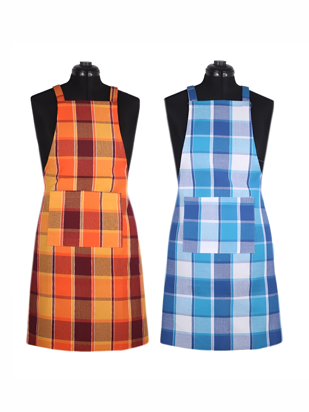 NewLadiesZone Orange-Colored & Blue Checked Cotton Waterproof Aprons