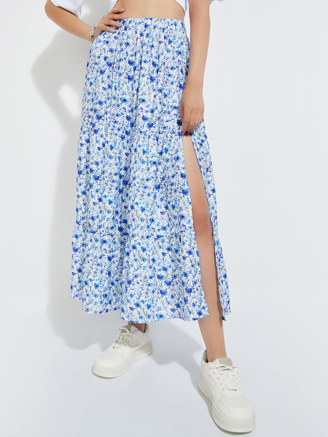 max Flower Printed A-Line Midi Skirt