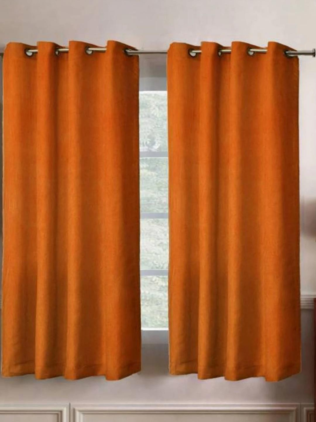 151 cm (5 ft) Polyester Semi Transparent Window Curtain (Pack Of 2) (Plain, Orange)