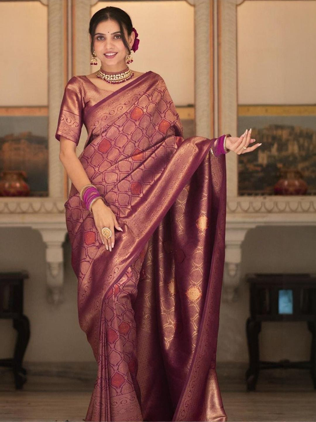 SHOPONBIT Poly Silk Designer Saree with an unstitched blouse piece