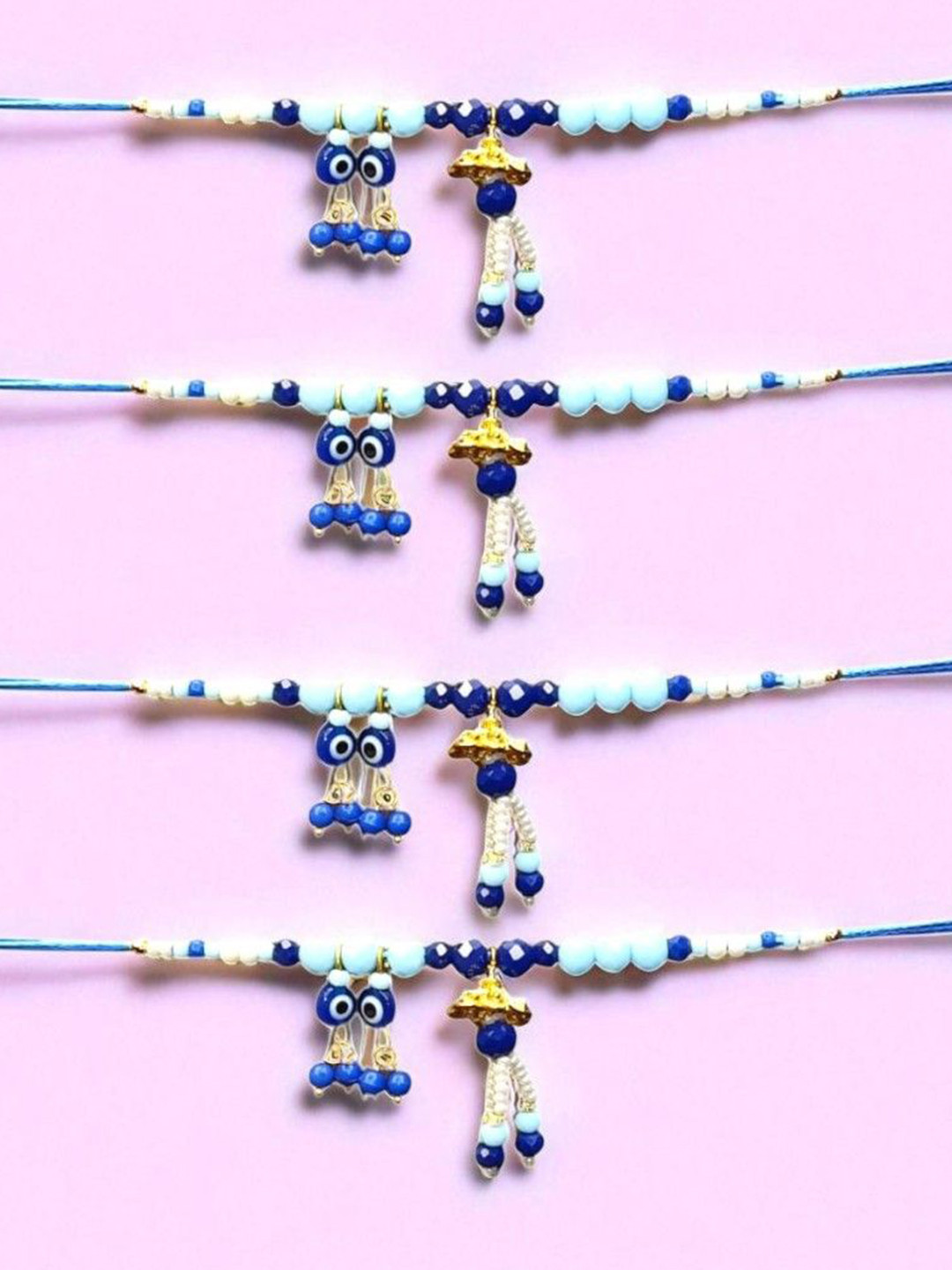 PUFFSMART Set Of 4 Artificial Beaded Hanging Evil Eye Rakhis
