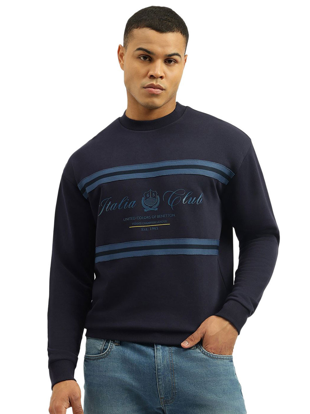 United Colors of Benetton Men Typography Printed Oversized Cotton Sweatshirt