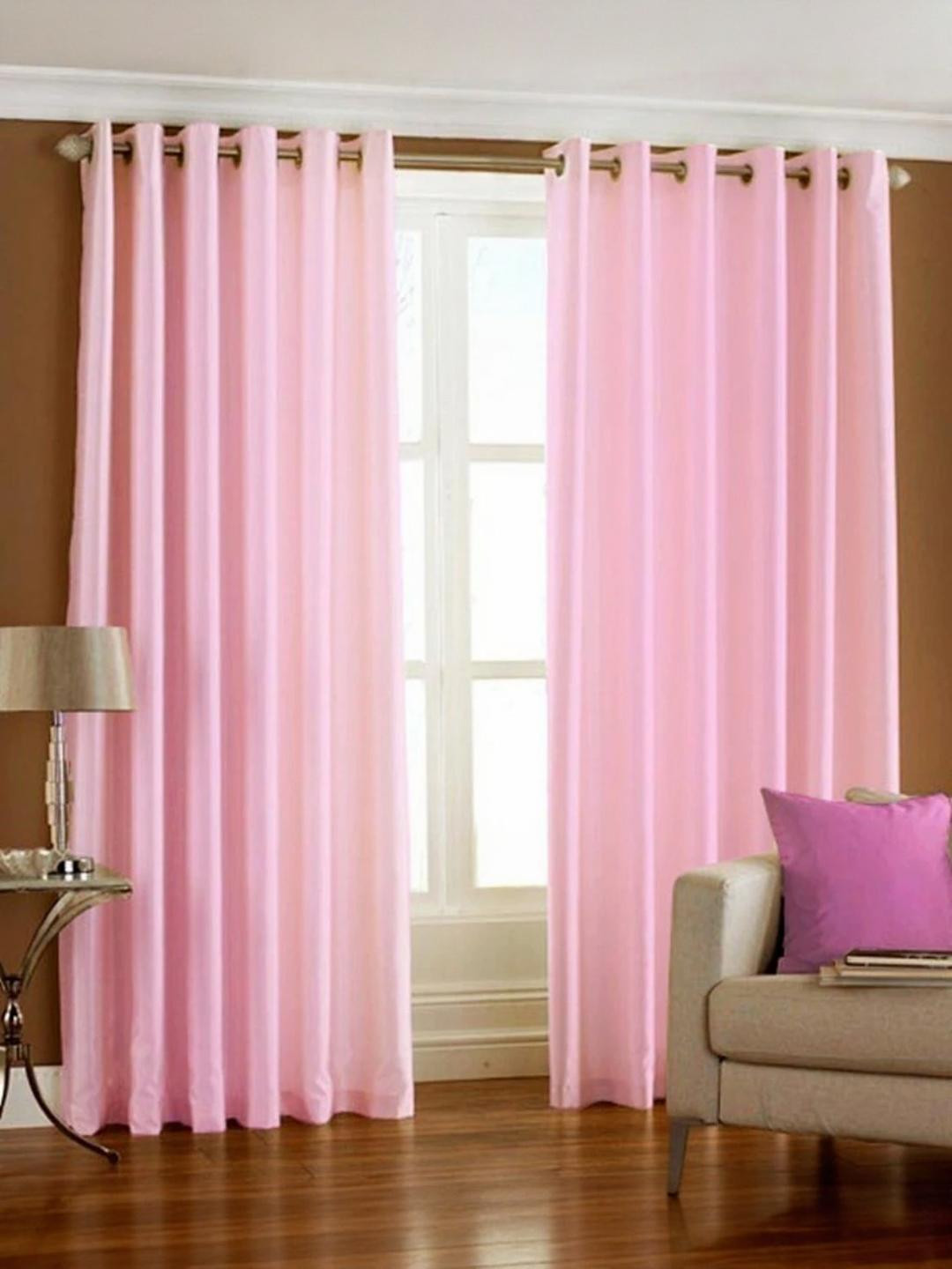 152 cm (5 ft) Polyester Semi Transparent Window Curtain (Pack Of 2) (Solid, Light Pink)