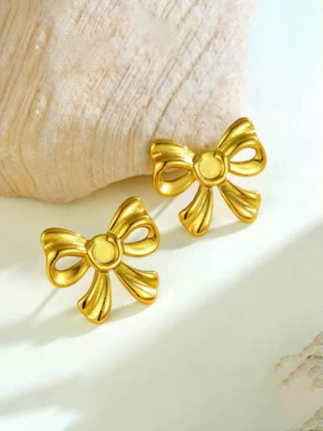 THEPANDASTOREE 18K Gold Plated Bowknot Waterproof Stud Earrings