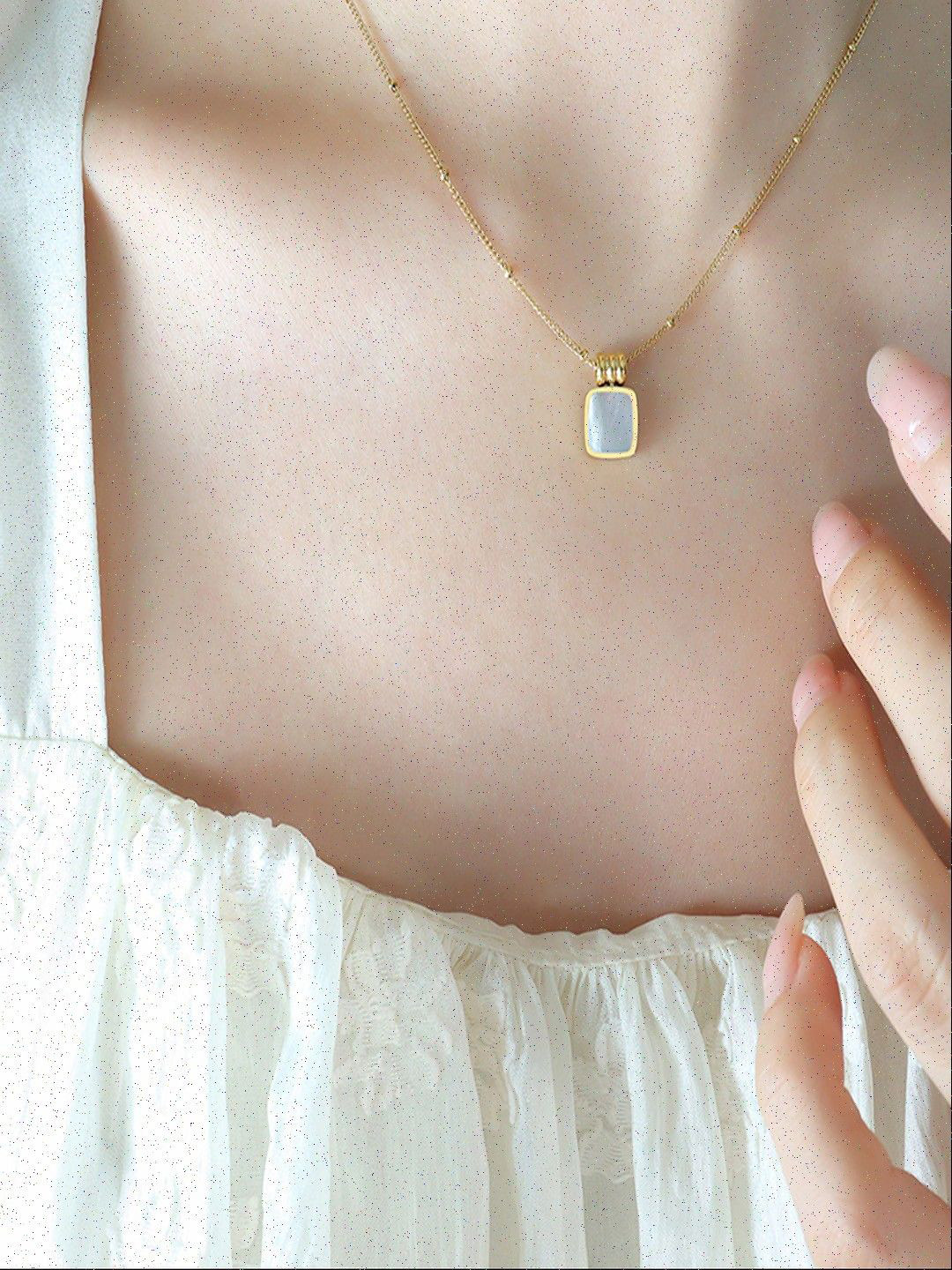 OUZEL Stainless Steel 18KT Gold-Plated Square Charm Shaped Pendant With Chain