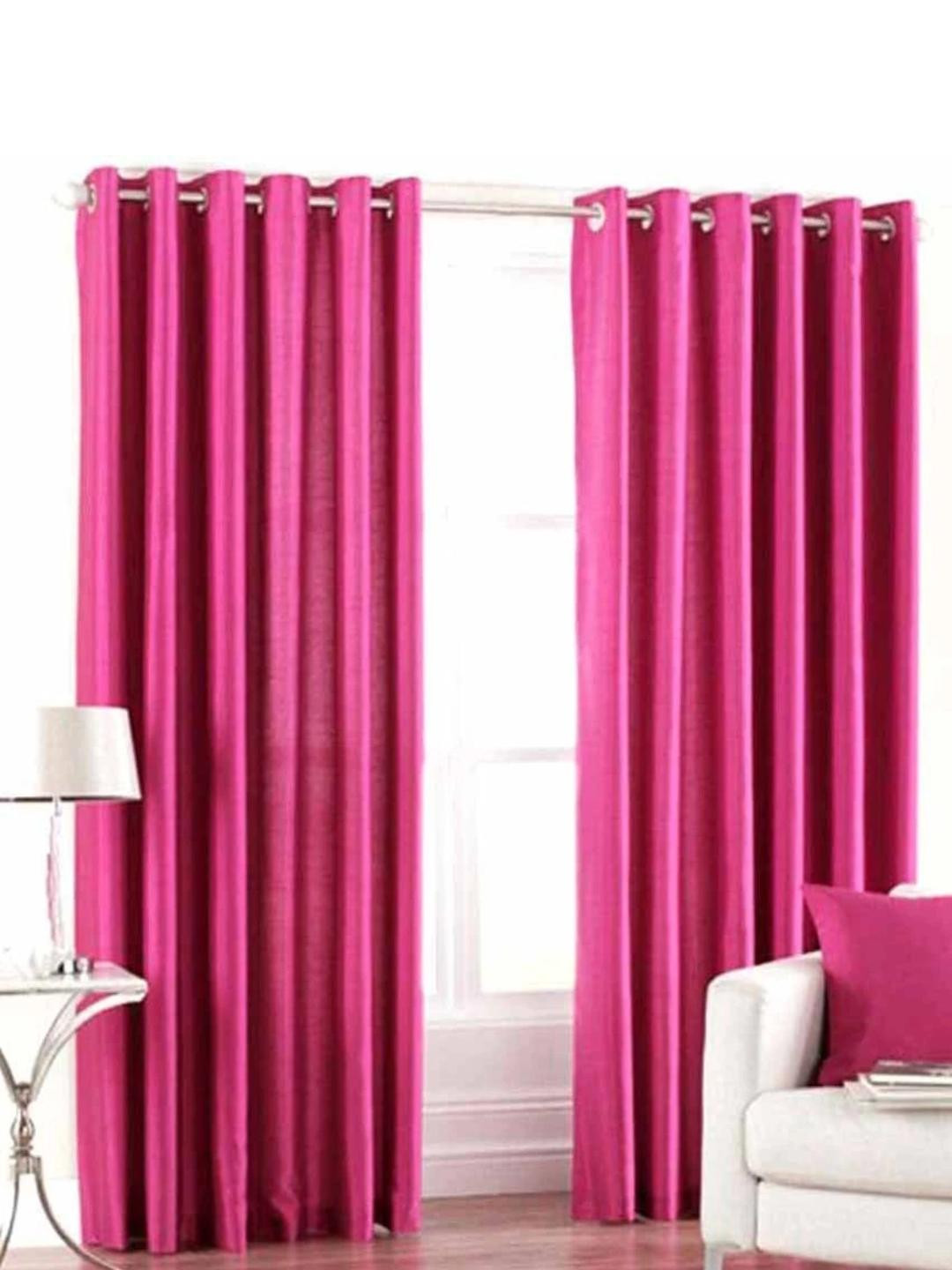 273 cm (9 ft) Polyester Semi Transparent Long Door Curtain (Pack Of 2) (Solid, Pink)