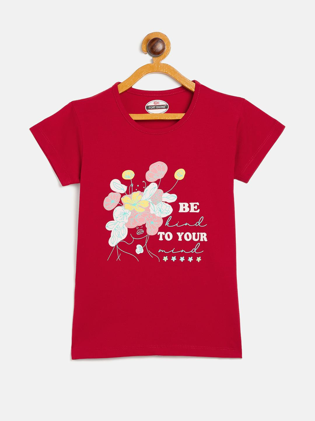 Fort Divine girls Flowers with Wording printed top RED