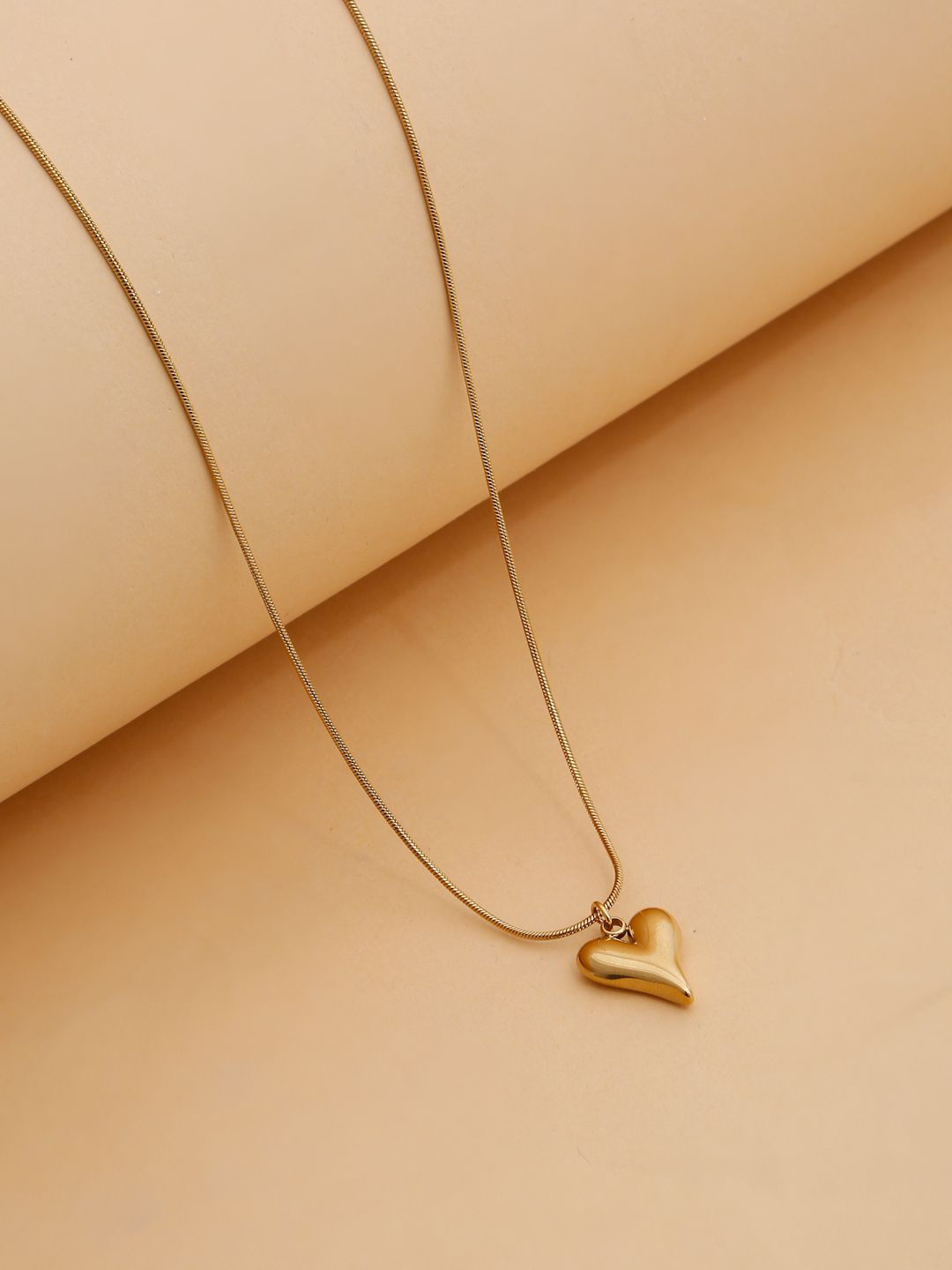 Stoln Stainless Steel Gold-Plated Heart Shaped Pendant With Chain