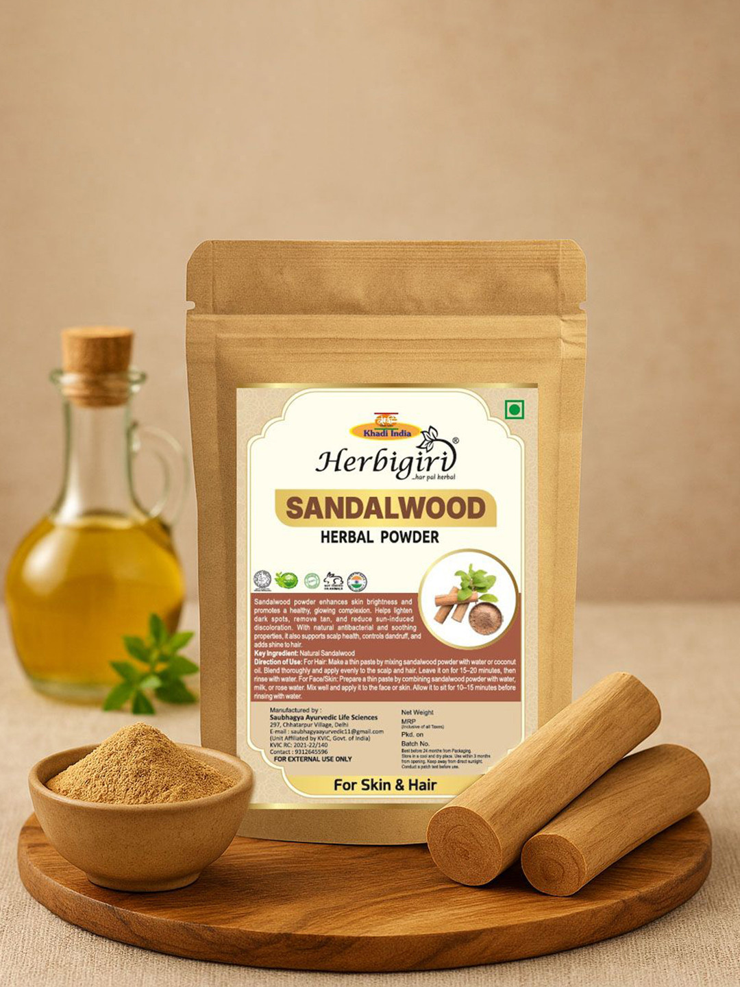 Herbigiri Sandalwood Herbal Powder For Face & Hair - 100 g