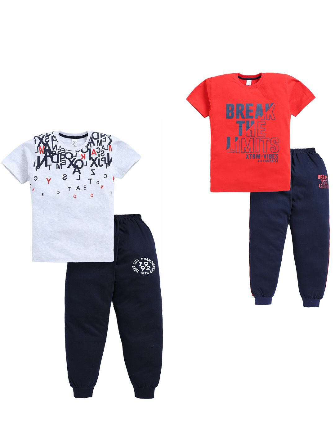 Todd N Teen Boys Pack Of 2 Printed Pure Cotton T-Shirts With Joggers