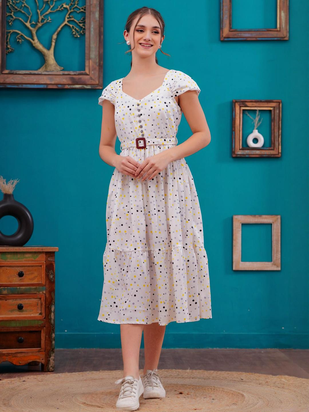 Jyoti Women White Polka Dots Crepe Dress