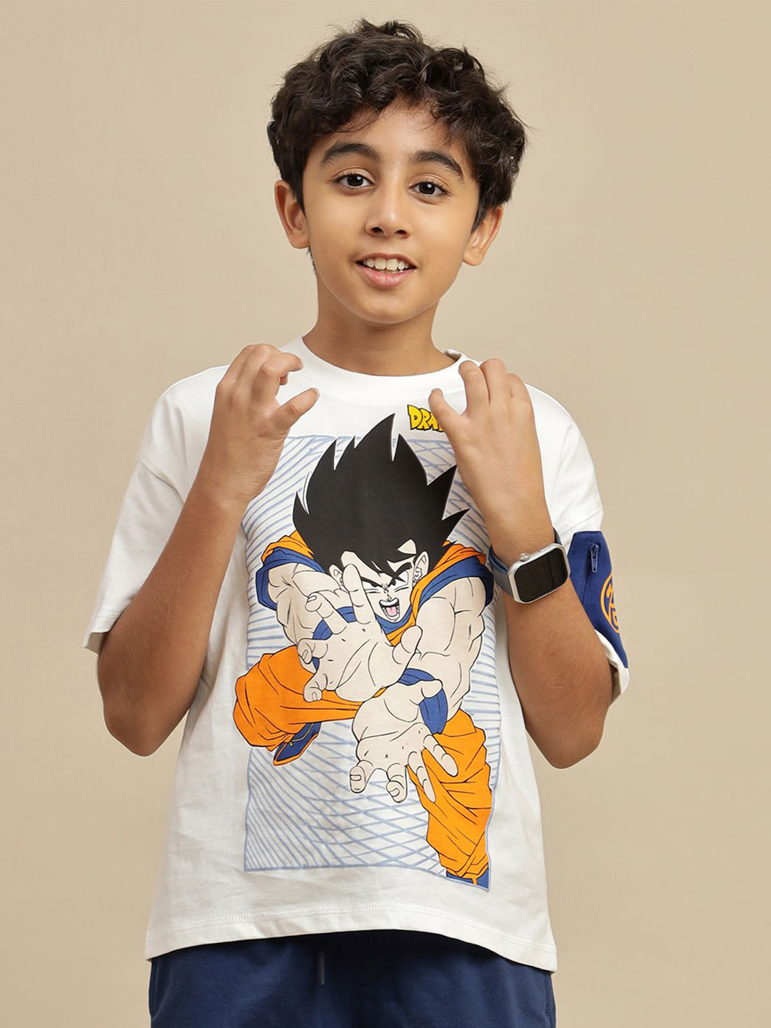 Kids Ville Boys Dragon Ball Z Graphic Printed Round Neck Pure Cotton Oversized T-shirt