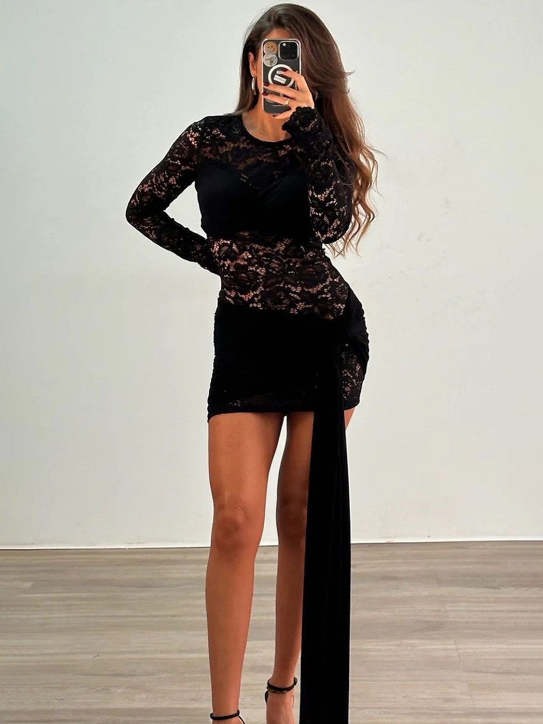 LULU & SKY Black Floral Lace Mini Party Dress