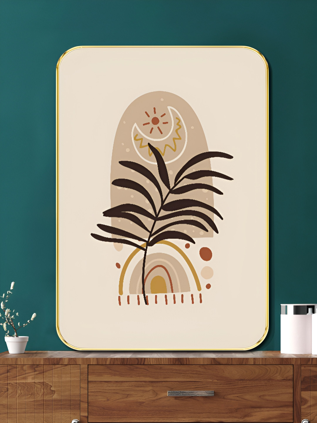 Livin'luxe Beige & Black Boho Abstract Sun & Moon Rectangle Wall Art