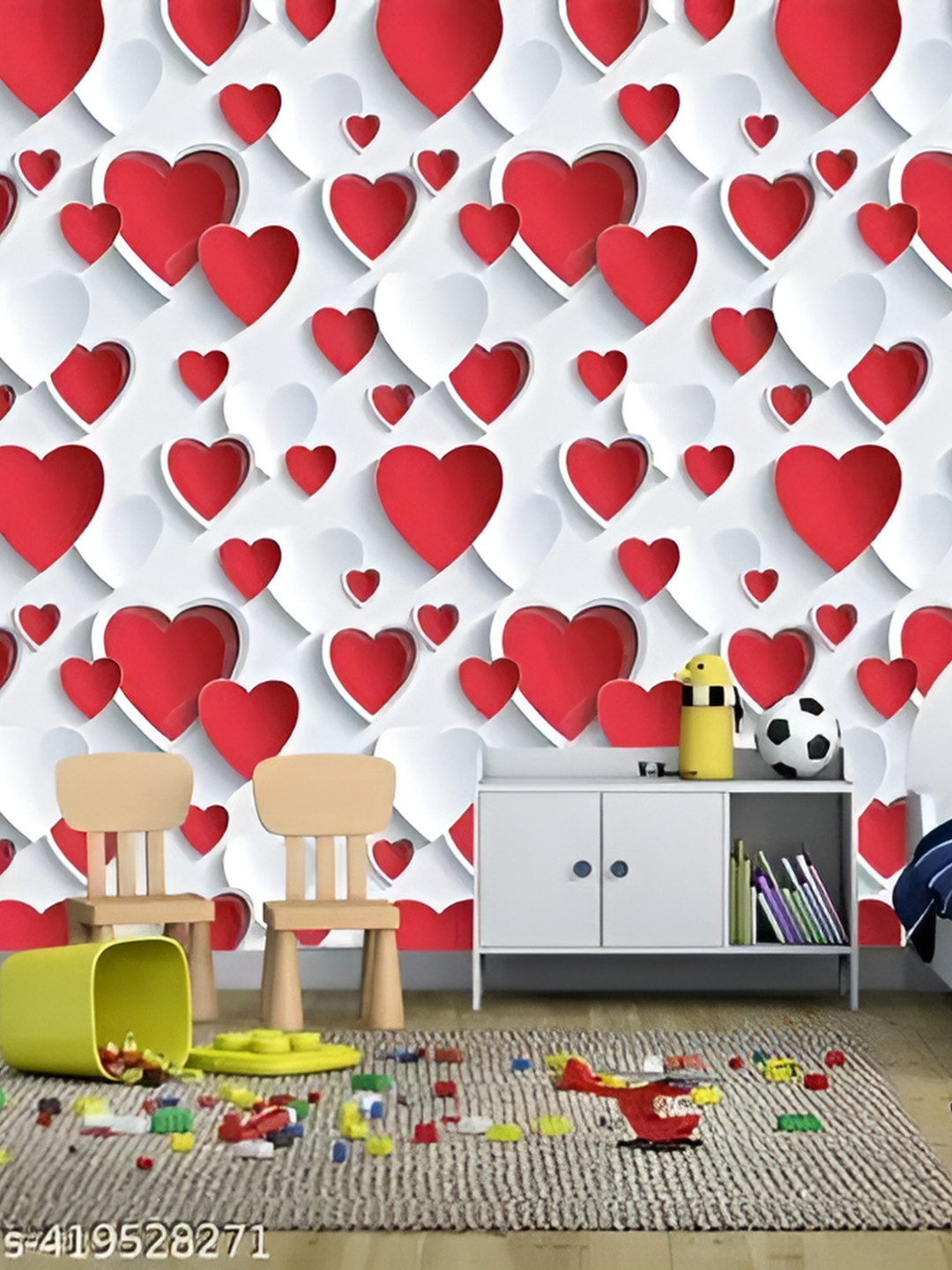 Aura White & Red Printed Self Adhesive Wallpaper & Sticker