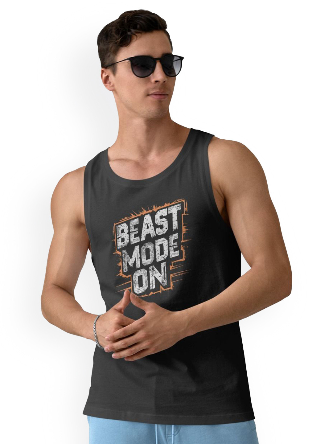 DAB SHARK Printed Round Neck Gym Vest DAB-SHARK-02-BLACK-XS