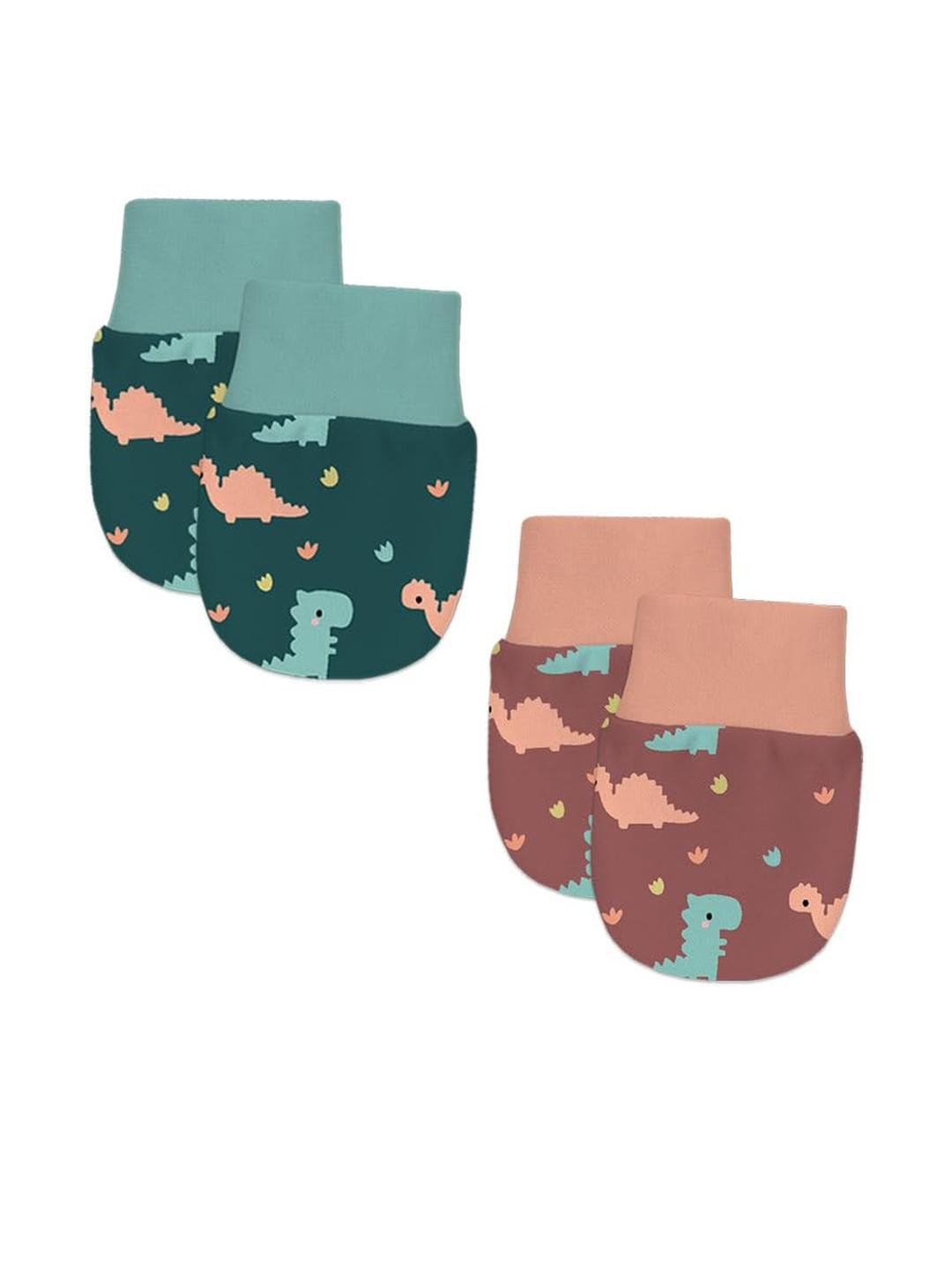 Adhigams Pack of 2 Newborn Cotton Hand Gloves Set with Gentle Elastic Thread Wristbands