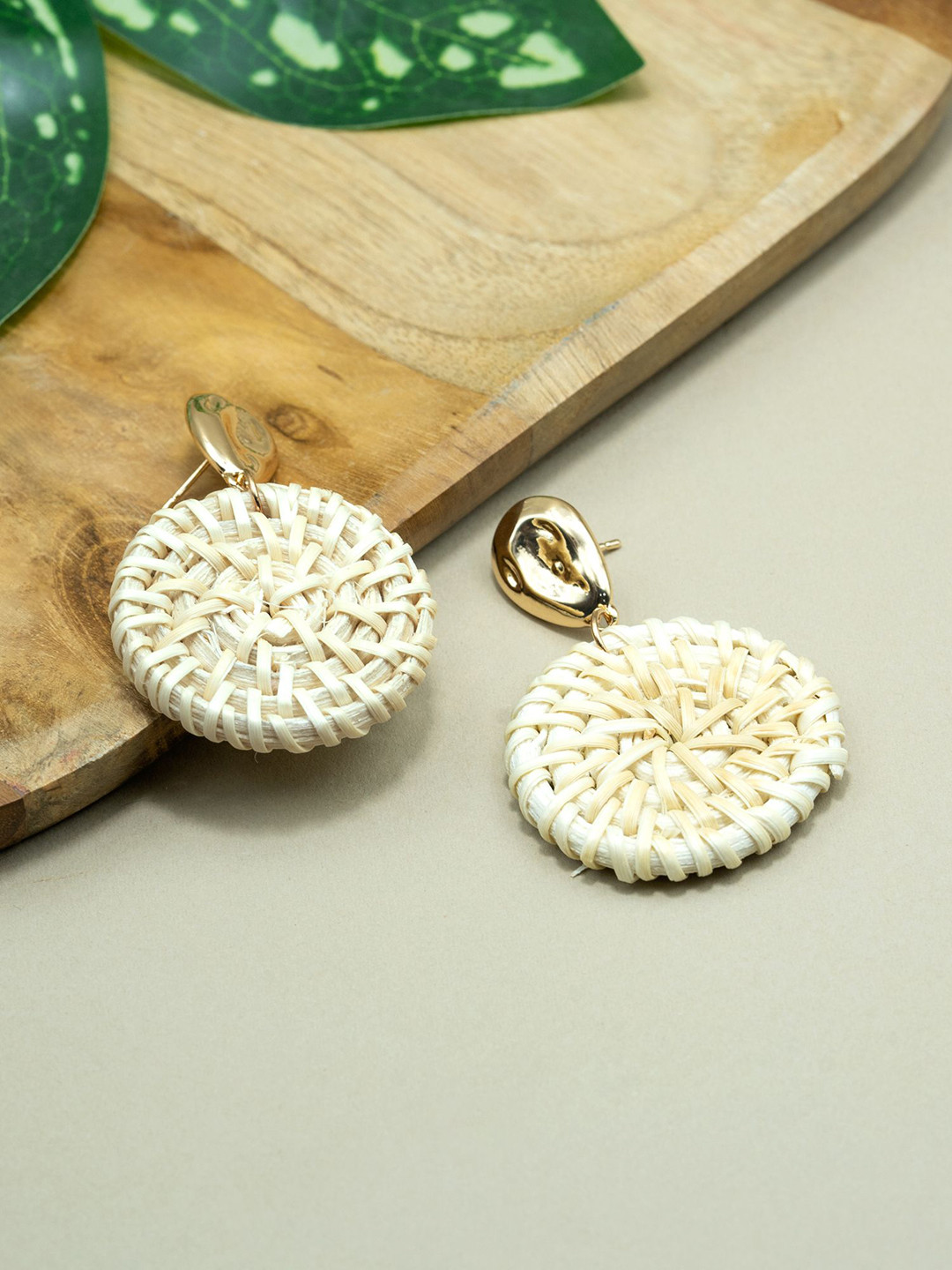 ARTKLIM Weave Wooden Circular Drop Earrings