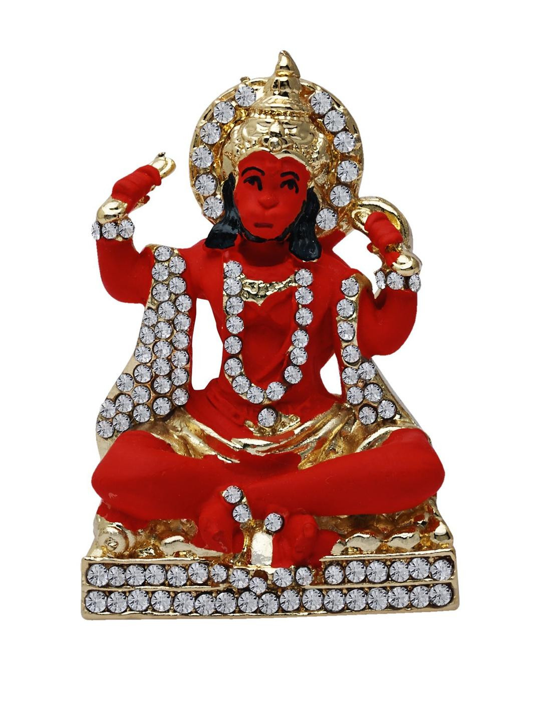 Kulin Metal Gold Plated & Red Stone-Studded Lord Hanuman Car Dashboard Idol