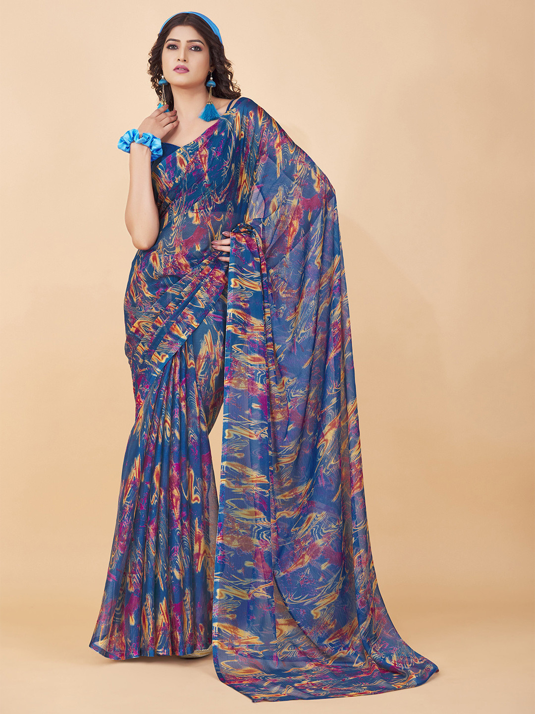 Garden Vareli Abstract Printed Pure Chiffon Saree