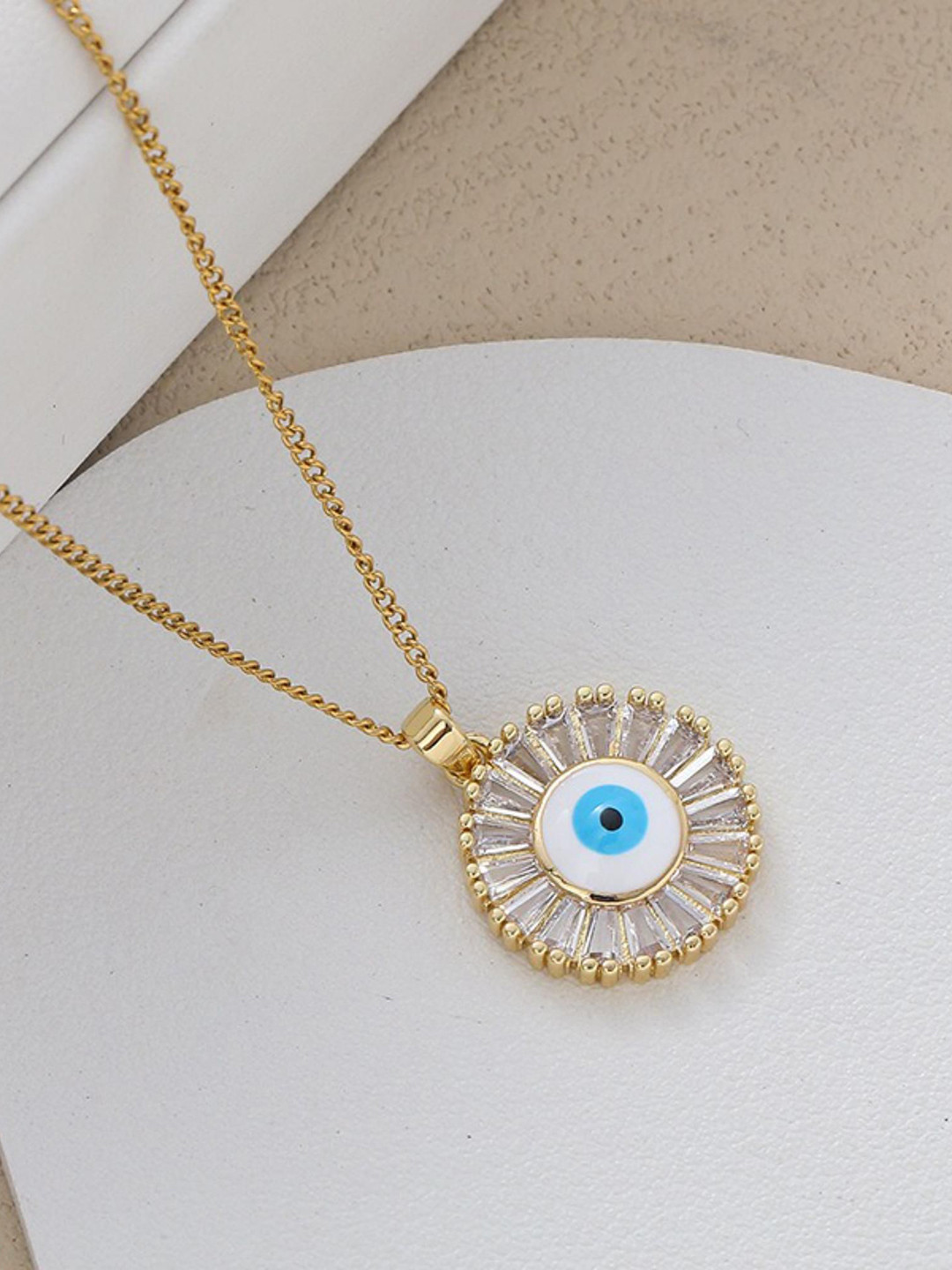 MYKI Stainless Steel 18K Gold-Plated Evil Eye Pendant Pendant with Chain