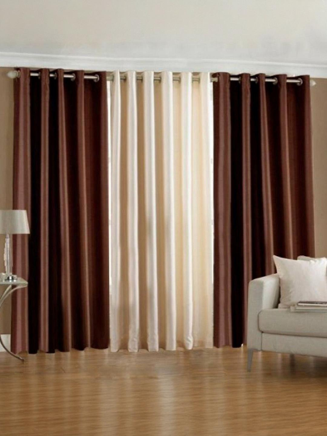 213 cm (7 ft) Polyester Semi Transparent Door Curtain (Pack Of 3) (Solid, Cofee, Beige)