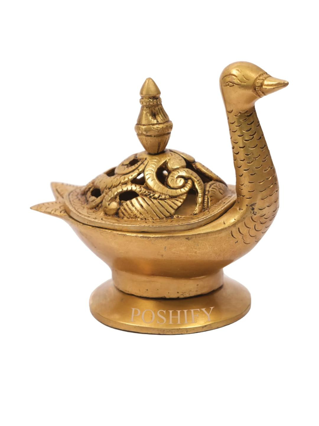 POSHIFY Gold Ethnic Duck-Shaped Brass Dhoop Dhani