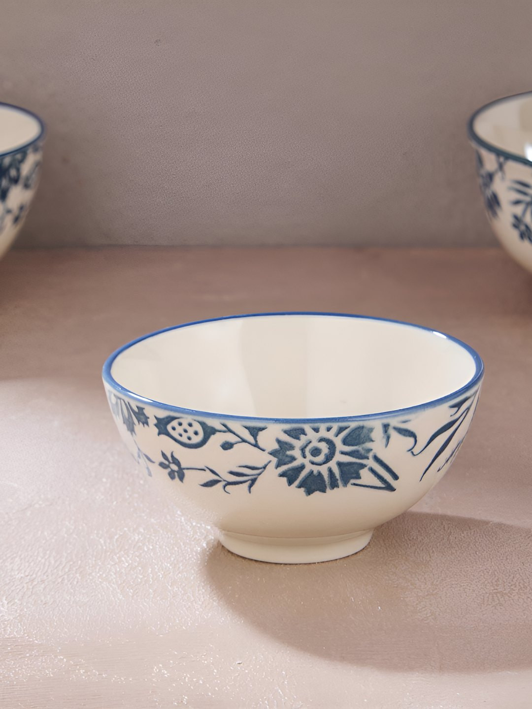 Fabindia Nargis White & Navy Blue Dishwasher and Microwave Ceramic Serving Bowl