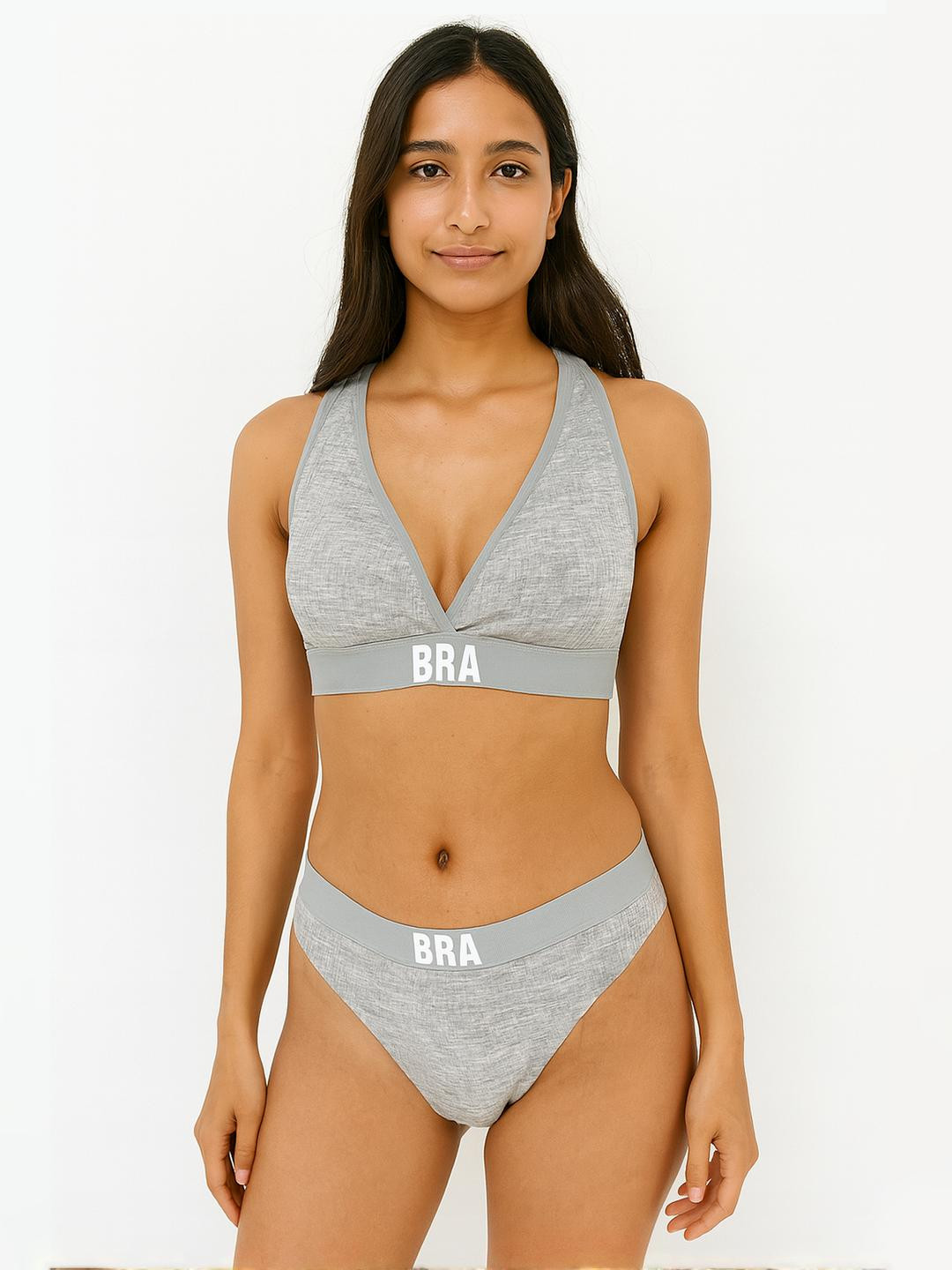 Women's Ribbed Seamless Bralette & Brief Set with Cross-Back Straps
