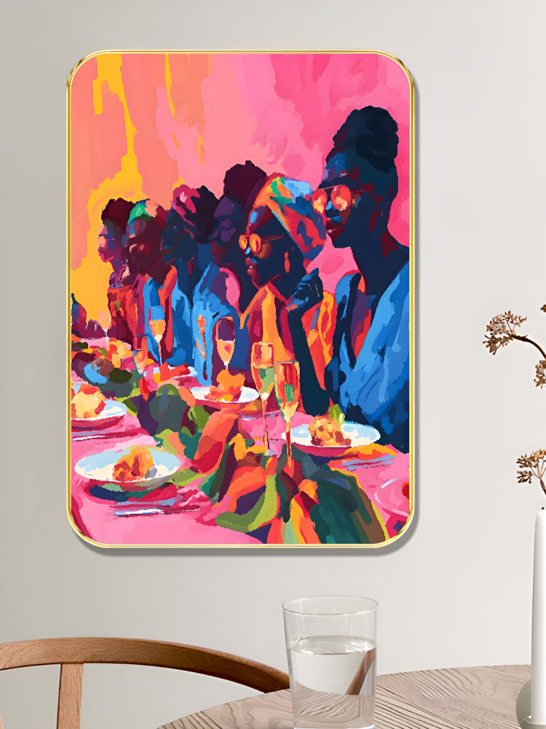 Livin'luxe Pink & Blue Dinner Gathering Wooden Wall Art
