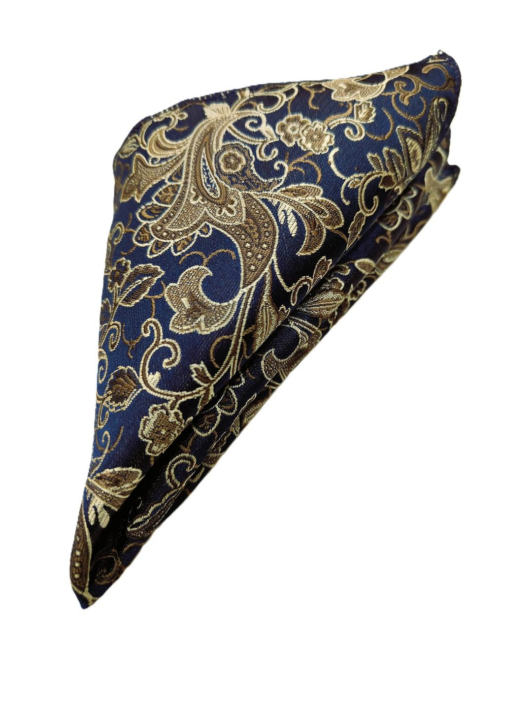 VOICI Men Blue & Gold Paisley Floral Printed Microfiber Pocket Square Coat Hanky