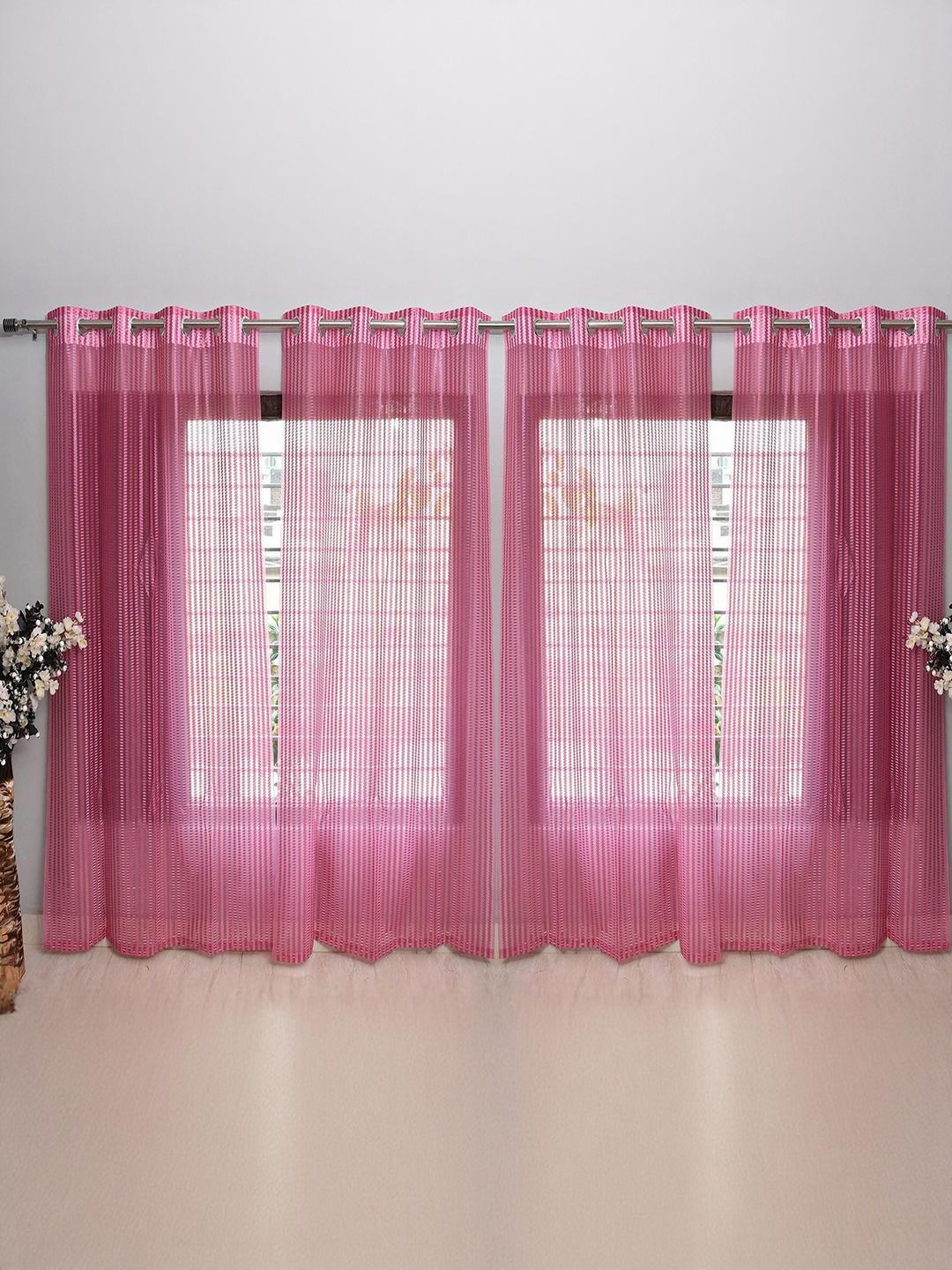 BELLA TRUE 213 cm (7 ft) Tissue Transparent Door Curtain (Pack Of 4) (Self Design, Pink)