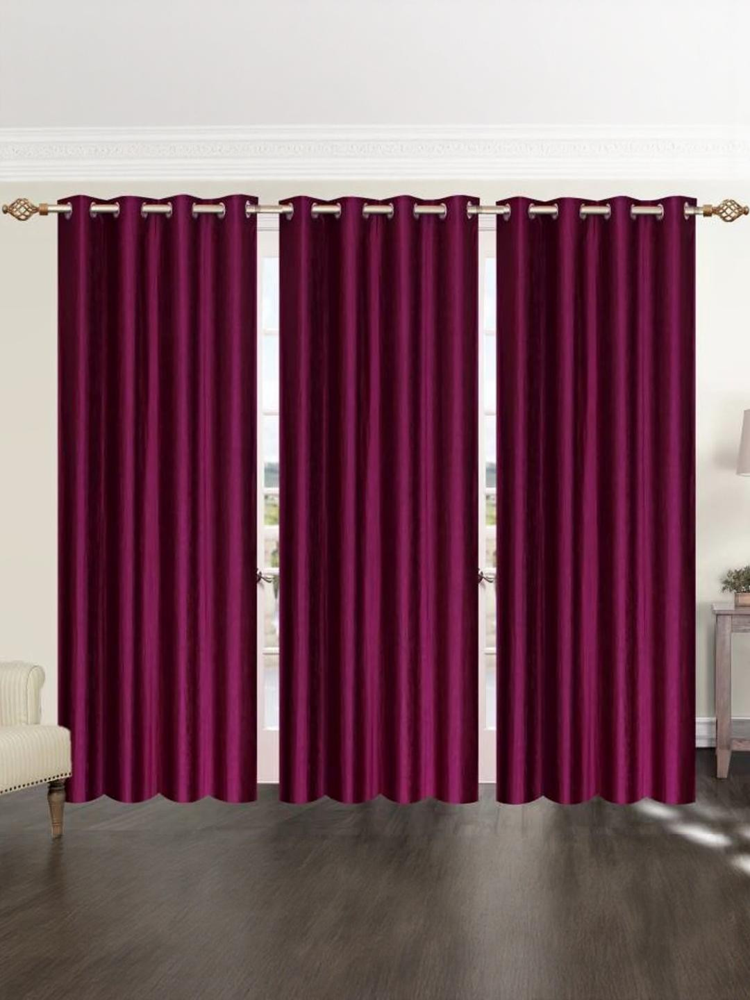 270 cm (9 ft) Polyester Semi Transparent Long Door Curtain (Pack Of 3) (Plain, wine)